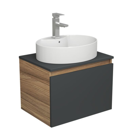 Комплект для ванной, 3 предмета (Тумба подвесная Bau Blackwood 60 графит + Раковина BAU 51х41, с отв. под см-ль, Смеситель Hotel Still, нерж. сталь)