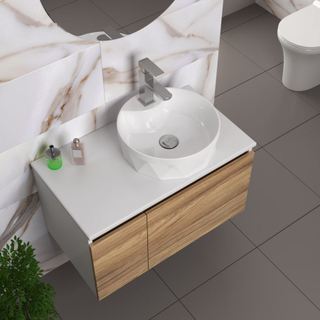 Комплект для ванной, 4 предмета (Тумба подвесная Bau Blackwood 80 + Раковина BAU D40, с отв. под см-ль, Смеситель Hotel Still, нерж. сталь, выпуск)