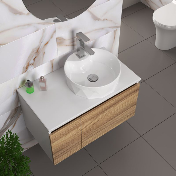 Комплект для ванной, 4 предмета (Тумба подвесная Bau Blackwood 80 + Раковина BAU D40, с отв. под см-ль, Смеситель Hotel Still, нерж. сталь, выпуск)