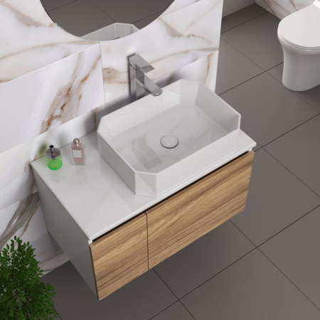 Комплект для ванной, 4 предмета (Тумба подвесная Bau Blackwood 80 + Раковина BAU Hotel 51х37 + Смеситель Hotel Still, нерж. сталь, выпуск белый)