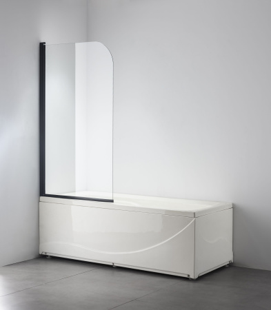 Шторка на ванну BAU Dream поворотная 140x80, прозрачное закаленное стекло 6 мм, черный матовый профиль