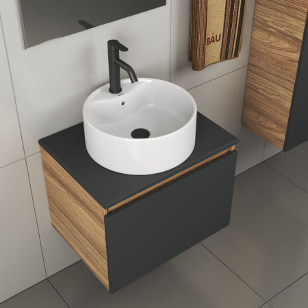 Комплект для ванной, 4 предмета (тумба Bau 60, графит + раковина BAU D40, с отв. под смеситель + смеситель Dream Black, выпуск клик-клак, черный)