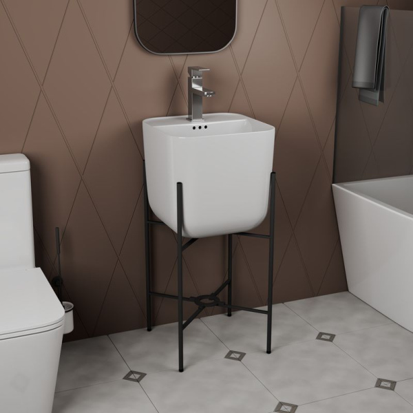 Раковина напольная с металлическими ножками BAU Soul белая + смеситель Hotel Still, нержавеющая сталь