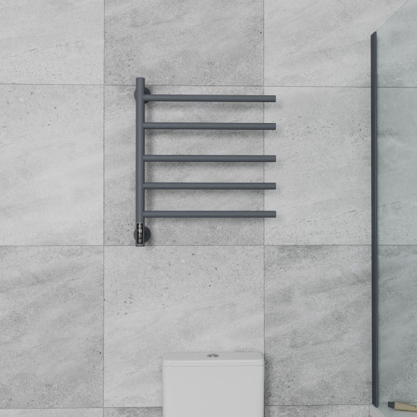 Полотенцесушитель дизайнерский электрический BAU Nimb Elegant Gun Grey 60х50, подключение нижнее, темно-серый металлик