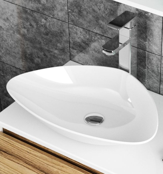 Раковина накладная на столешницу BAU Triangle 59х39, белая,  выпуск клик клак, хром