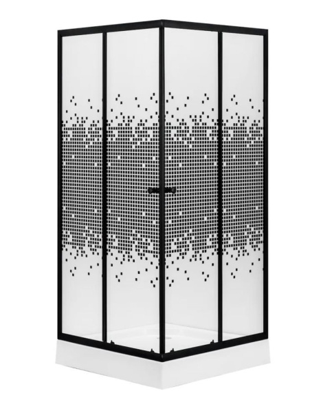 Душевой уголок BAU Stil квадратный с поддоном 90x90х195, прозрачное закаленное стекло с черным рисунком 5 мм, черный матовый профиль