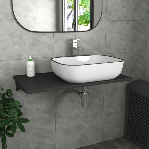 Столешница кварц под накладную раковину BAU Hotel 80 с кронштейнами, черный металлик - MRY0013