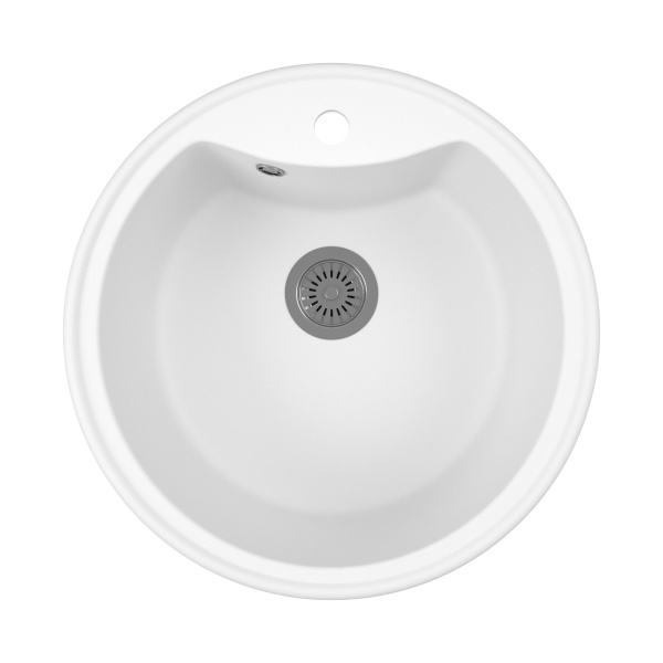 Мойка для кухни BAU Dream White snow D 51, выпуск с сифоном в комплекте, белый снег