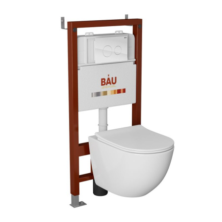 Комплект BAU 6 в 1: инсталляция BAU PRO, унитаз подвесной безободковый Bau Dream PRO-2, быстросъемное сиденье микролифт, клавиша из стекла BAU, белая