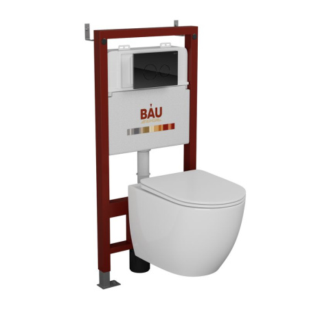 Комплект BAU 6 в 1: инсталляция BAU PRO, унитаз подвесной безободковый Bau Dream 49,5х36, сиденье дюропласт микролифт, клавиша из стекла BAU Dream, черная