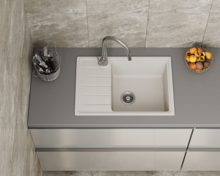 Мойка для кухни с крылом BAU Stil Pro 60х42 без выпуска, белый песок