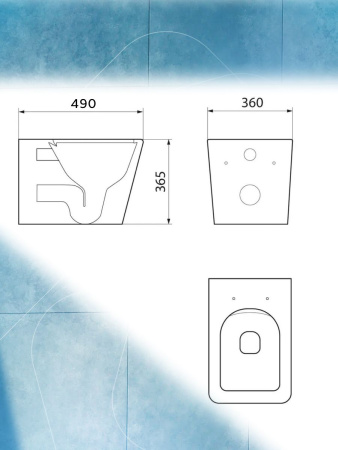 Унитаз подвесной безободковый вихревой со скрытым сливом Bau Stil Hurricane-5, сиденье дюропласт микролифт