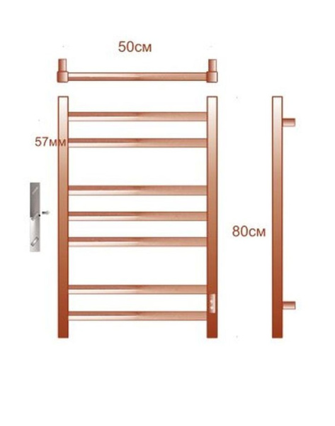 Полотенцесушитель электрический профильный BAU Hotel Veer 50х80, 7 планок, универсальный, нерж. сталь полированная