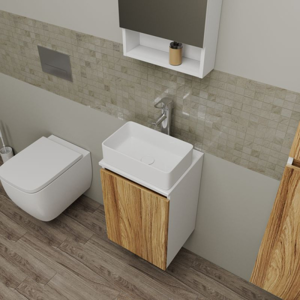 Комплект для ванной, 4 предмета (Тумба Bau Dream Blackwood 40, раковина BAU Mini 38х24, смеситель для раковины Diadonna Dream, латунь, выпуск клик клак, белый)