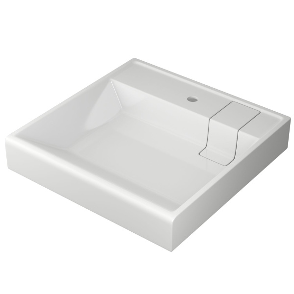 Раковина над стиральной машиной BAU Stil литьевой мрамор в комплекте с выпуском и кронштейнами, белый глянец