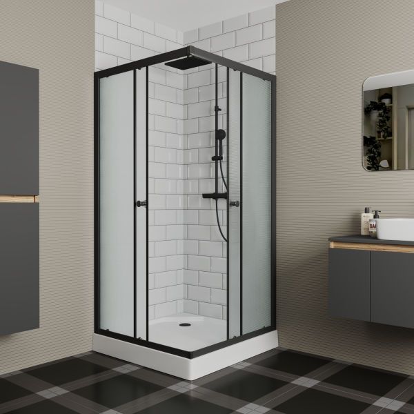 Душевой уголок BAU Stil Hit Black с поддоном 80x80х195, прозрачное закаленное стекло, черный профиль