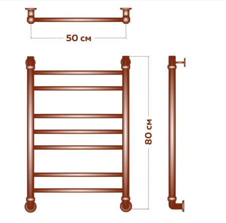 Полотенцесушитель водяной Маргроид BAU В10 80х50, П7 (2+3+2) скрытое подключение 50, в комплекте с уголками, черный матовый RAL 9005