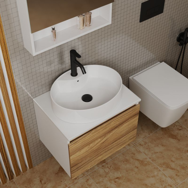 Комплект для ванной, 4 предмета (Тумба подвесная Bau Blackwood 60 + Раковина BAU 51х41, с отв. под см-ль + Смеситель Dream Black, выпуск черный)