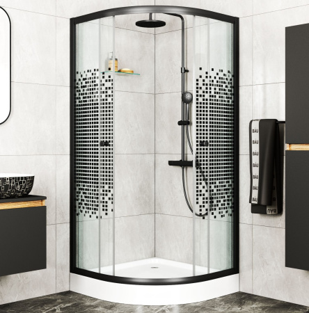 Душевой уголок BAU Dream с поддоном 90x90х195, прозрачное закаленное стекло с черной мозаикой 5 мм, черный матовый профиль