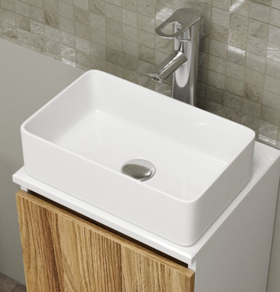 Раковина накладная на столешницу BAU Mini прямоугольная, 38х24 белая,  выпуск клик клак, хром