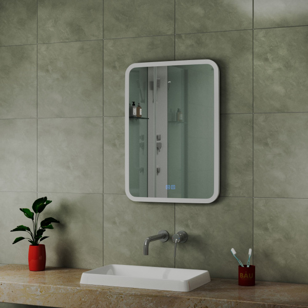 Зеркало Bau Stil 50х70, антипар, LeD подсветка, сенсор, пластиковый защитный корпус