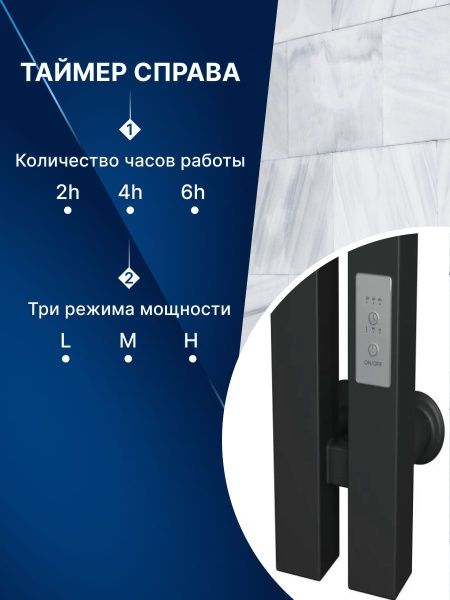 Полотенцесушитель, дизайн-радиатор электрический квадратный профиль Маргроид BAU Inaro II 120х12, черный матовый, с таймером, универсальное подключение