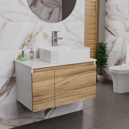 Комплект для ванной, 3 предмета (Тумба подвесная Bau Blackwood 80 + Раковина BAU Hotel 51х37, Смеситель высокий Hotel Still, нерж. сталь)