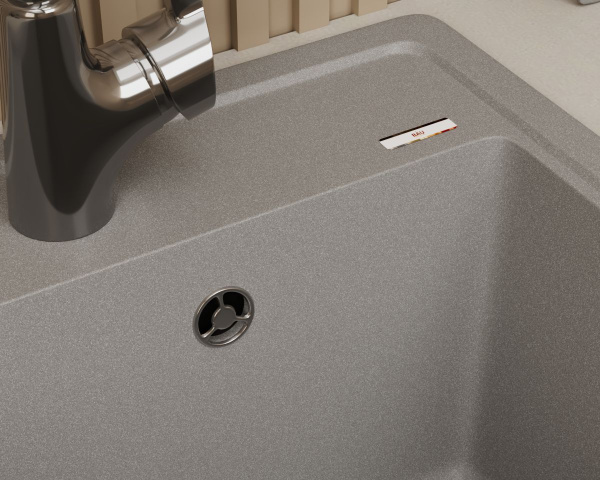 Мойка для кухни врезная кварцевая в комплекте с сифоном BAU Stil Gray silk 46х51, серый шёлк