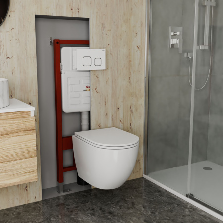 Комплект BAU 6 в 1: усиленная инсталляция BAU IDEAL, унитаз подвесной безободковый вихревой Bau Dream Hurricane3, сиденье дюропласт микролифт, клавиша BAU Strike, белая/хром