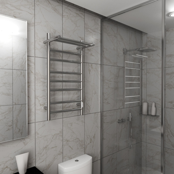 Полотенцесушитель электрический с полкой BAU Stil Shelf 40х80, 7 планок, универсальный, нерж. сталь полированная