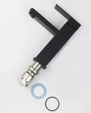 Раковина для ванной накладная круглая BAU Element D40, с отверстием под смеситель, белая + смеситель Hotel Black, черный