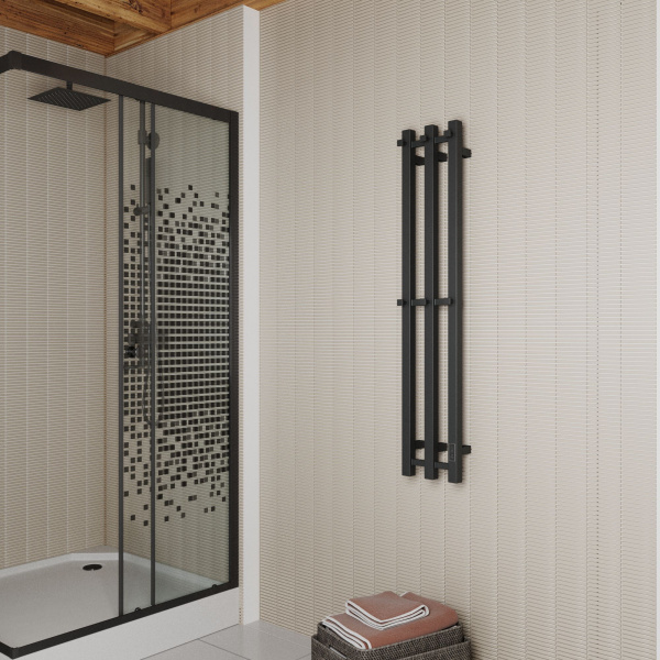 Полотенцесушитель, дизайн-радиатор электрический квадратный профиль Маргроид BAU Inaro III 120х12, с таймером черный матовый RAL 9005