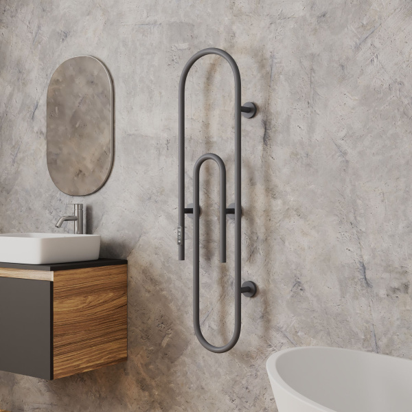 Полотенцесушитель дизайнерский электрический BAU Wall Clip Gun Grey 120х30, темно-серый металлик