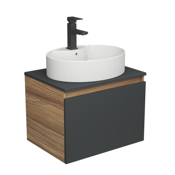 Комплект для ванной, 3 предмета (Тумба подвесная Bau Blackwood 60 графит + Раковина BAU 51х41, с отв. под см-ль, Смеситель Hotel Black, черный)