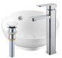 Раковина накладная со смесителем и выпуском (круглая BAU Dream D41, белая + смеситель Hotel Still, нер. сталь, выпуск клик-клак белый)