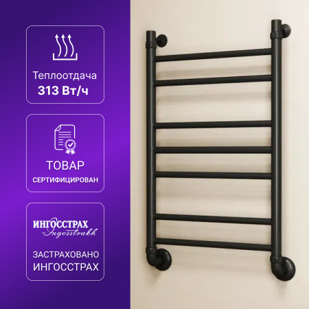 Полотенцесушитель водяной Маргроид BAU В10 80х50, П7 (2+3+2) скрытое подключение 50, в комплекте с уголками, черный матовый RAL 9005