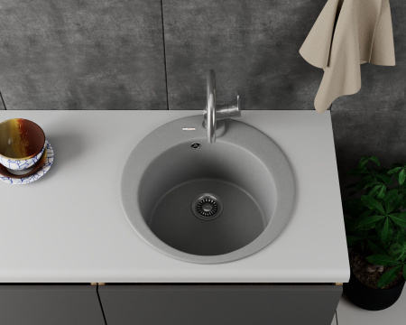 Мойка для кухни врезная кварцевая в комплекте с сифоном BAU Dream Gray silk 51, серый шёлк