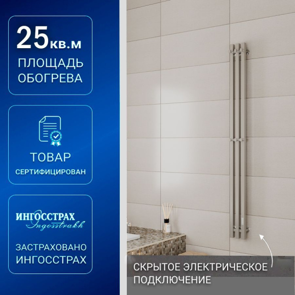 Полотенцесушитель, дизайн-радиатор электрический квадратный профиль Маргроид BAU Inaro III 150х12, нержавеющая сталь, с таймером