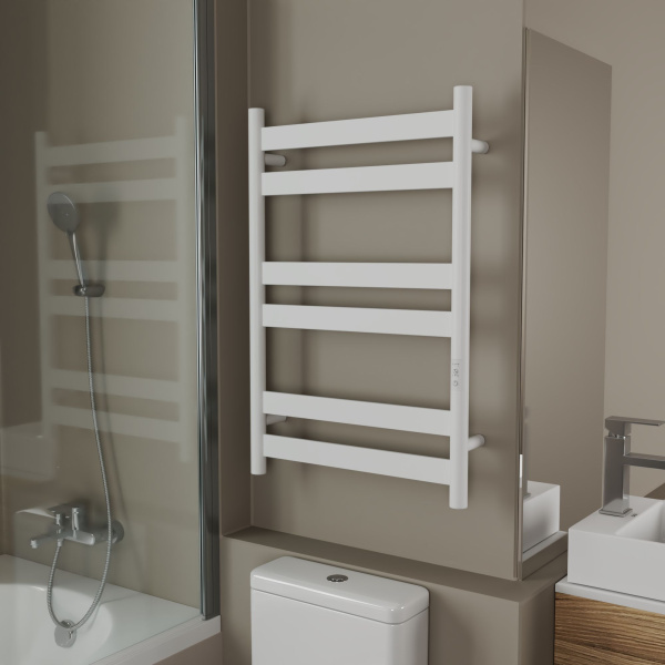 Полотенцесушитель дизайнерский электрический, профильный BAU Mix 50х80, 6 планок, универсальный, белый полуматовый