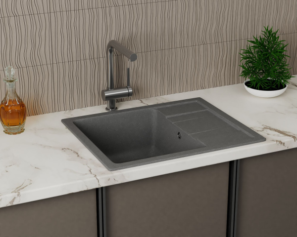 Мойка для кухни оборачиваемая с крылом BAU Stil Gray stone 61х50, выпуск с сифоном в комплекте, серый камень
