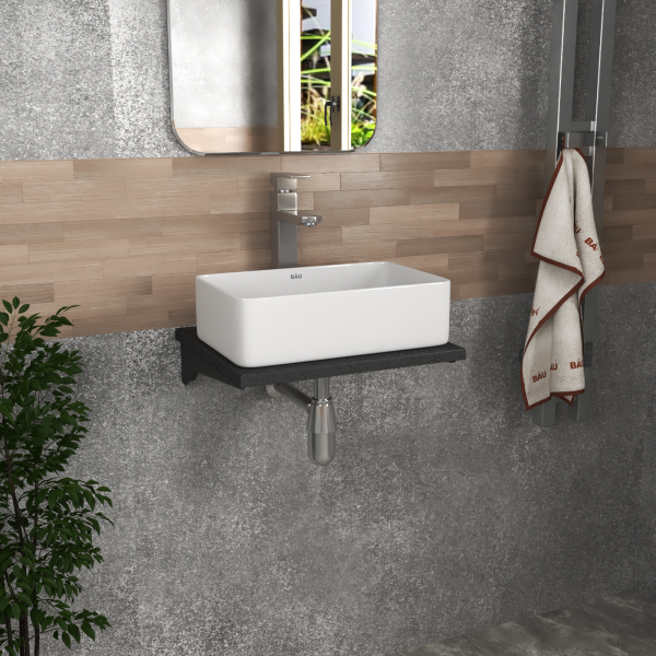 Столешница кварц под накладную раковину BAU Hotel 40 с кронштейнами, черный металлик - MRY0007