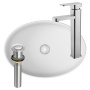 Раковина со смесителем и выпуском (умывальник на столешницу BAU Nimb овальный 50х36, белый, смеситель высокий Potato Hotel, выпуск клик клак, хром)