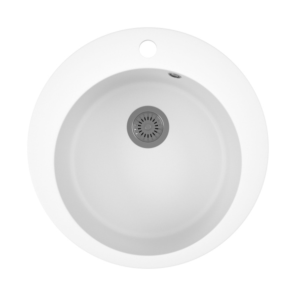 Мойка для кухни BAU Dream White snow D 50, выпуск с сифоном в комплекте, белый снег