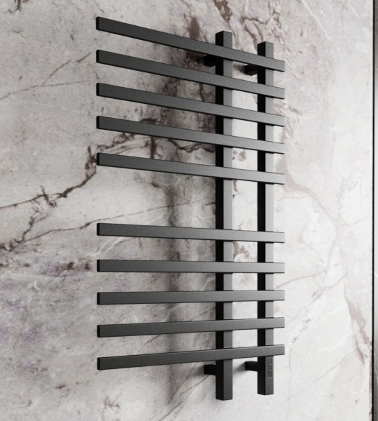 Полотенцесушитель дизайнерский электрический, профильный BAU Wind 60х100, 10 планок, черный матовый RAL 9005