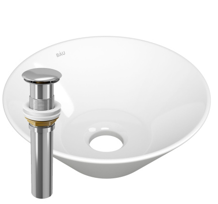 Раковина чаша накладная круглая BAU Dream D43, белая + выпуск клик-клак, хром