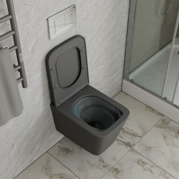 Унитаз подвесной безободковый торнадо обратного потока Bau Stil Hurricane-2, сиденье дюропласт микролифт, темно-серый матовый