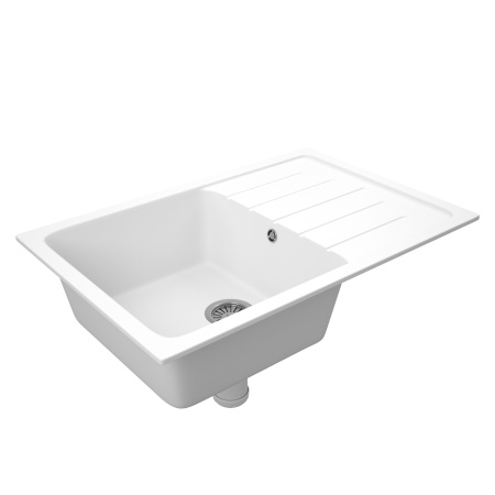 Мойка для кухни оборачиваемая с крылом BAU Stil White snow 75х50, выпуск с сифоном в комплекте, белый снег