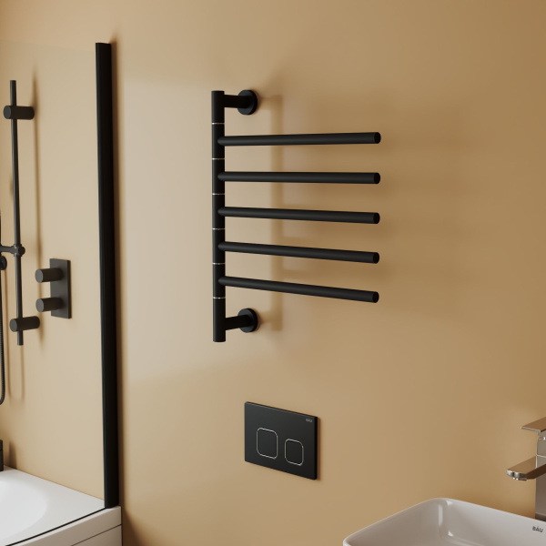 Полотенцесушитель дизайнерский электрический BAU Nimb Turning Black 60х50, подключение нижнее, черный матовый