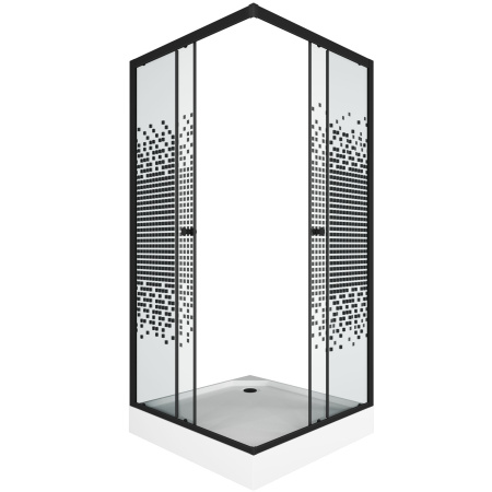Душевой уголок BAU Stil квадратный с поддоном 90x90х195, прозрачное закаленное стекло с черным рисунком 5 мм, черный матовый профиль