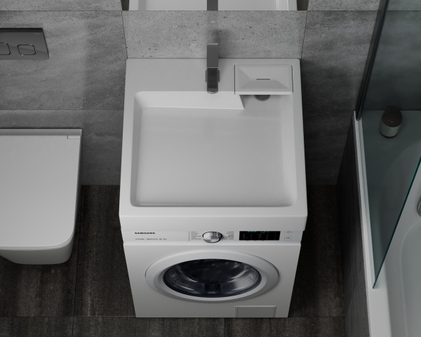 Раковина над стиральной машиной BAU Stil 60х60, литьевой мрамор в комплекте с кронштейнами и сифоном, белый глянец